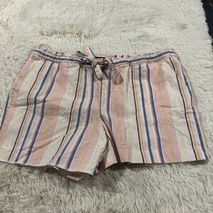 Ann Taylor LOFT womens L coastal beachy striped shorts tie lounge